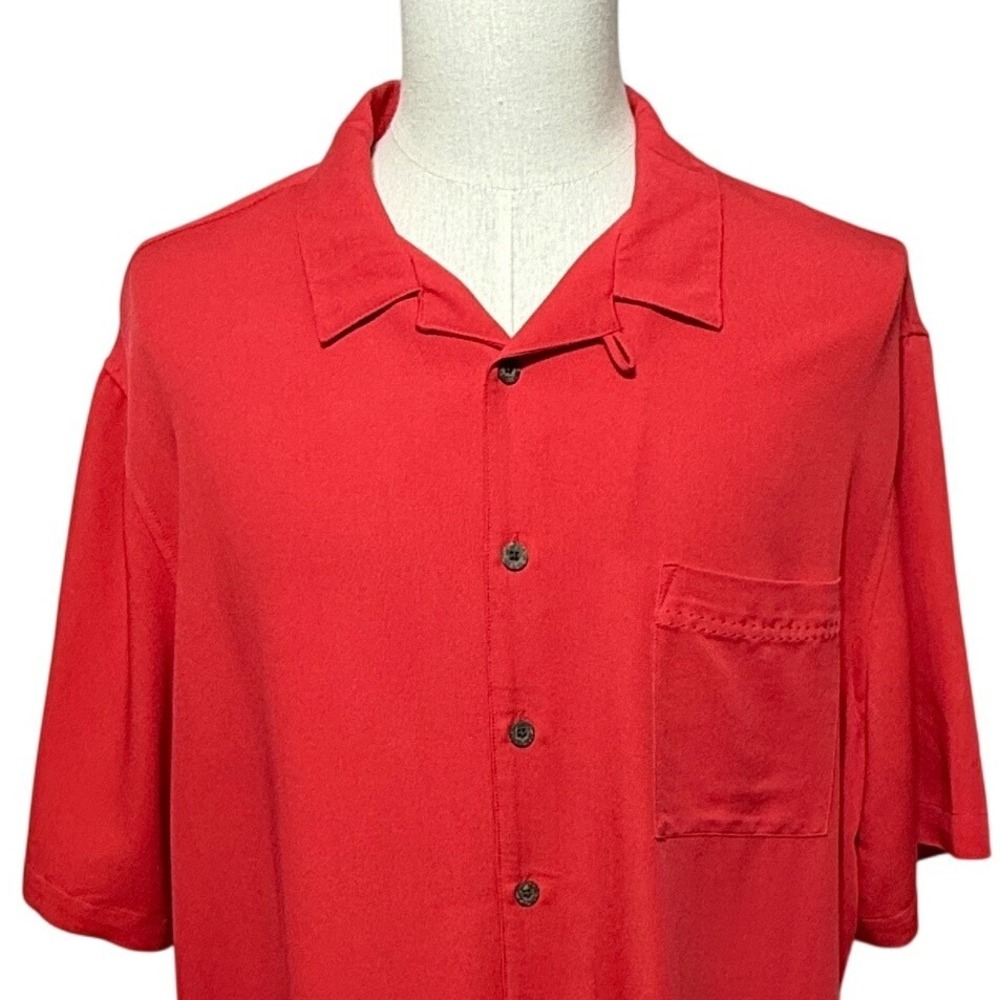 Oak Hill Shirt Mens 1XLT Red Short Sleeve‎ Button Up Camp Loop Collar Beachy